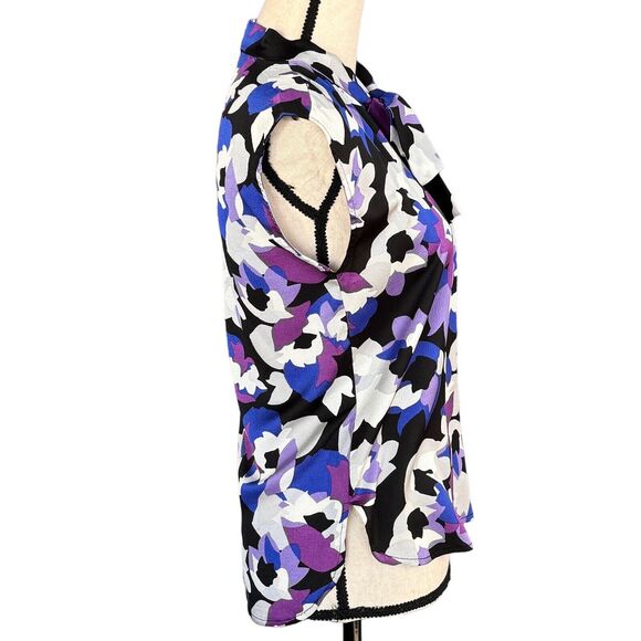 Bar III XX-Small Top Floral Sleeveless V-Neck Tie Keyhole Neck Lightweight New - Picture 3 of 8